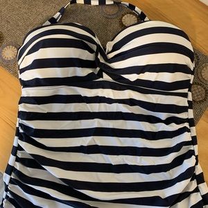 Navy striped nautical tankini swim top